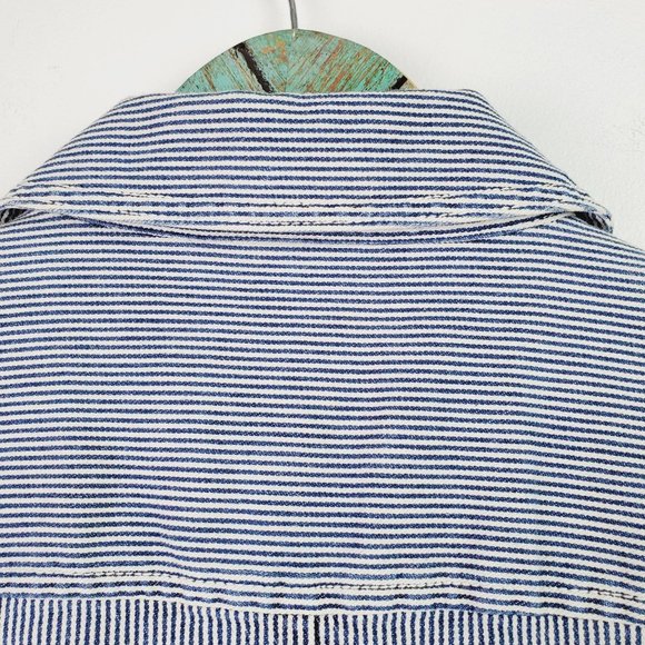 Ann Taylor Loft Denim Pin Stripe Conductor's Jacket Sz Small - Picture 6 of 12